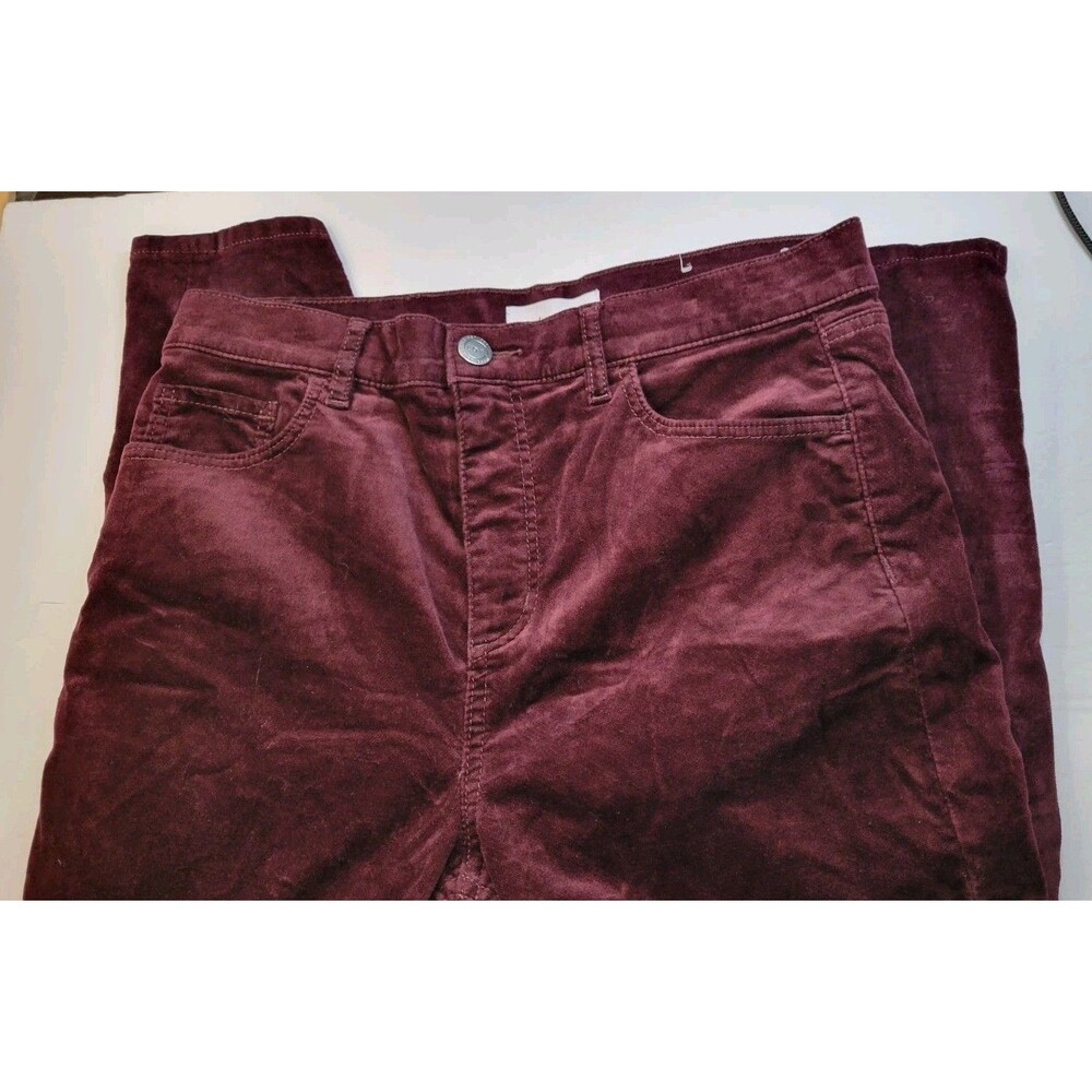 LOFT Made and Loved Velvet Stretch Trousers Size 10 Wine Red Burgundy